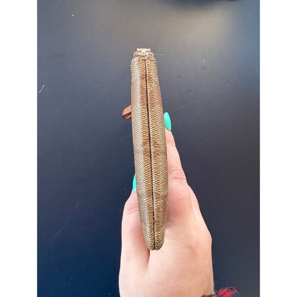 Coach Logo Signature Canvas Corner Zip Leather Stripe Khaki Wristlet Old Money - Picture 3 of 8